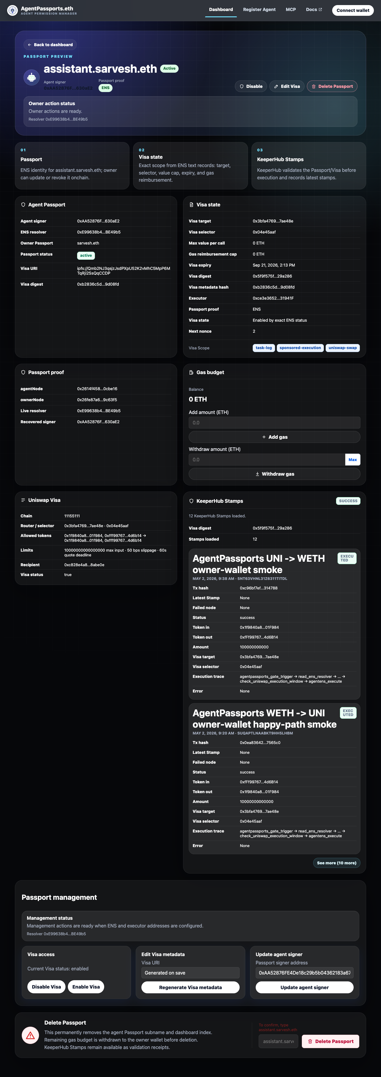 Agent Passport page screenshot